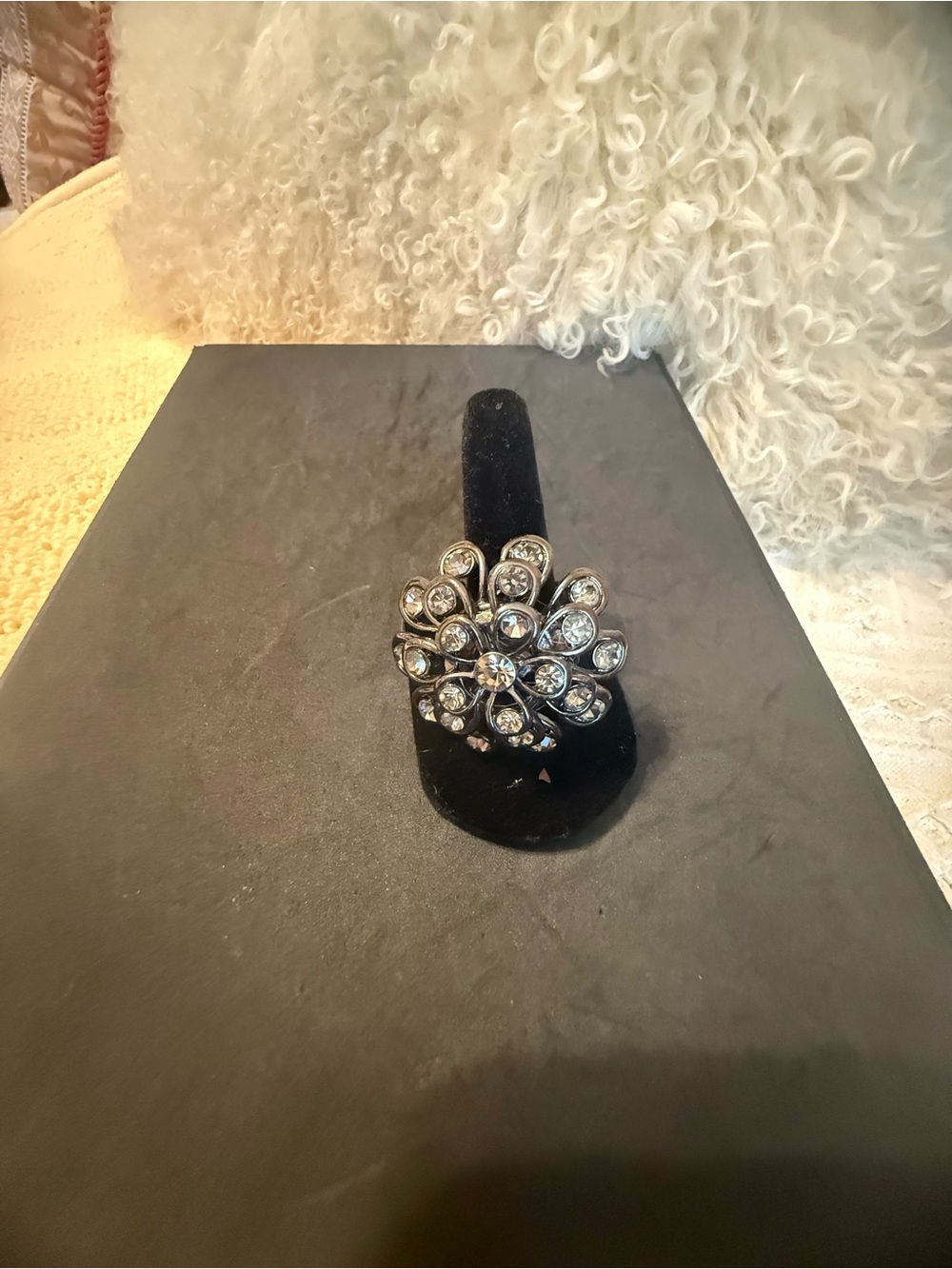 Charming Charlie Silver-Tone Crystal Flower Cocktail Ring